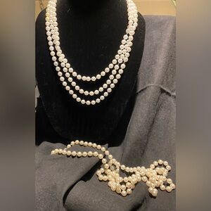 Bundle set of 2 faux pearl string of beads, one is 23” long, the other is 36”